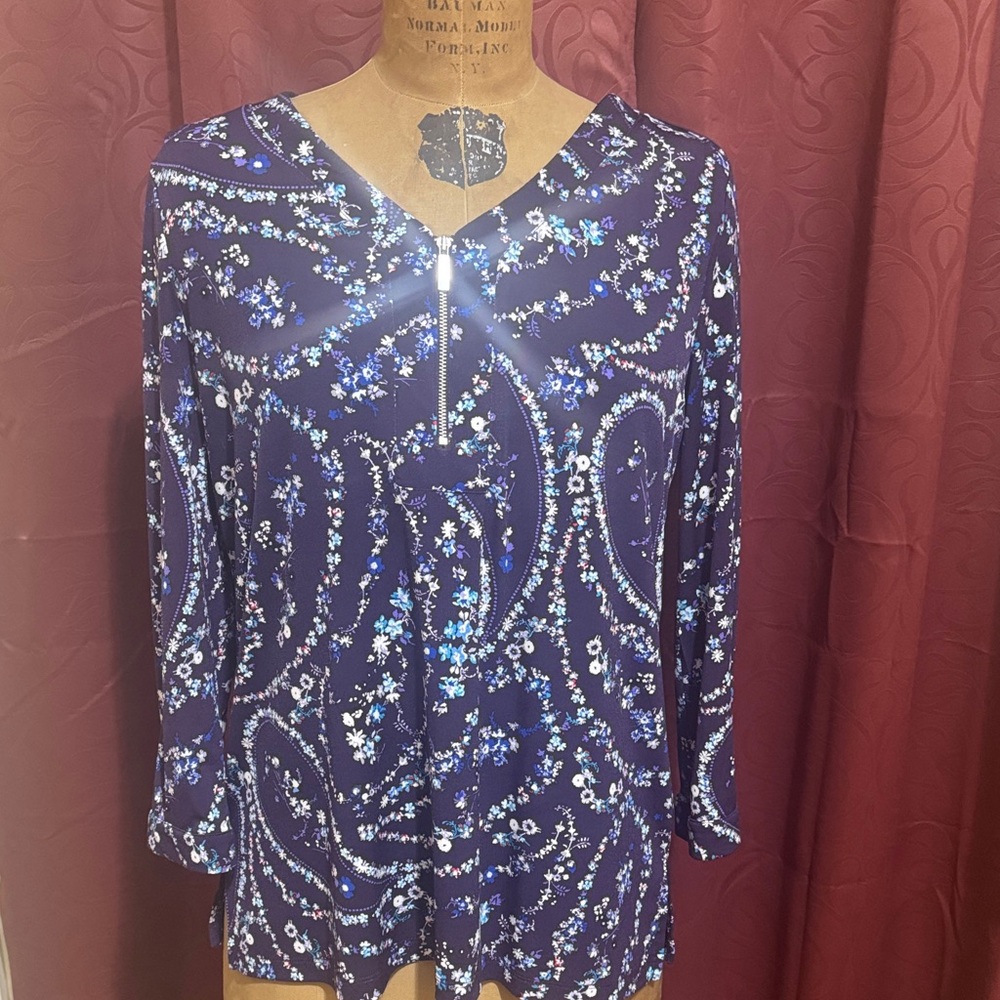 Chic Floral V-Neck Blouse - Purple Liz Claiborne Medium